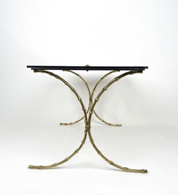 Smoked Glass & Faux Bamboo Brass Coffee Table from Maison Bagues, France, 1970s-LYQ-1171437