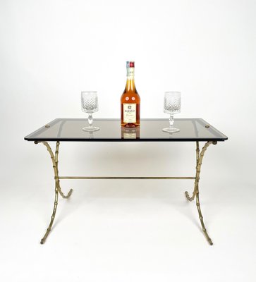 Smoked Glass & Faux Bamboo Brass Coffee Table from Maison Bagues, France, 1970s-LYQ-1171437