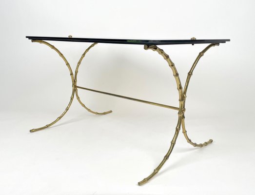 Smoked Glass & Faux Bamboo Brass Coffee Table from Maison Bagues, France, 1970s-LYQ-1171437