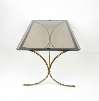 Smoked Glass & Faux Bamboo Brass Coffee Table from Maison Bagues, France, 1970s-LYQ-1171437