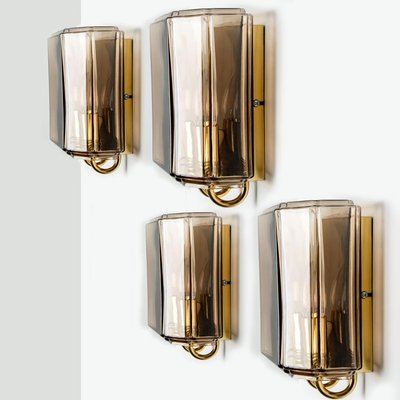 Smoked Glass Wall Lights attributed to Glashütte Limburg, 1960s, Set of 2-VDW-1719591