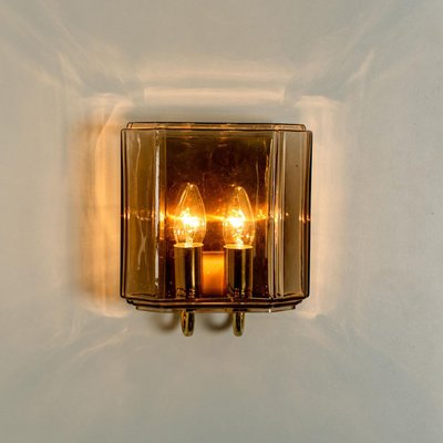 Smoked Glass Wall Lights attributed to Glashütte Limburg, 1960s, Set of 2-VDW-1719591