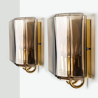 Smoked Glass Wall Lights attributed to Glashütte Limburg, 1960s, Set of 2-VDW-1719591