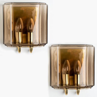 Smoked Glass Wall Lights attributed to Glashütte Limburg, 1960s, Set of 2-VDW-1719591