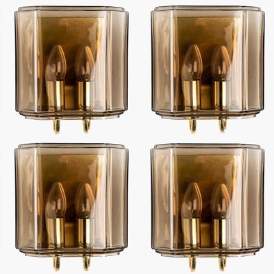 Smoked Glass Wall Lights attributed to Glashütte Limburg, 1960s, Set of 2-VDW-1719591