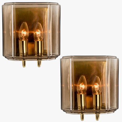 Smoked Glass Wall Lights attributed to Glashütte Limburg, 1960s, Set of 2-VDW-1719591