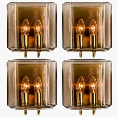 Smoked Glass Wall Lights attributed to Glashütte Limburg, 1960s, Set of 2-VDW-1719591