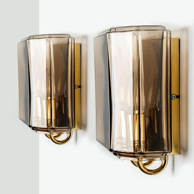 Smoked Glass Wall Lights attributed to Glashütte Limburg, 1960s, Set of 2-VDW-1719591