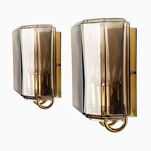 Smoked Glass Wall Lights attributed to Glashütte Limburg, 1960s, Set of 2-VDW-1719591