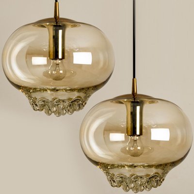 Smoked Golden & Brown Pendant Lights by Peill & Putzler, 1960s, Set of 2-VDW-1293713