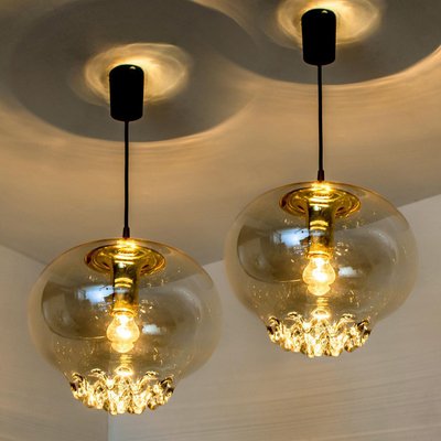 Smoked Golden & Brown Pendant Lights by Peill & Putzler, 1960s, Set of 2-VDW-1293713