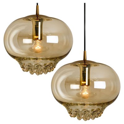 Smoked Golden & Brown Pendant Lights by Peill & Putzler, 1960s, Set of 2-VDW-1293713