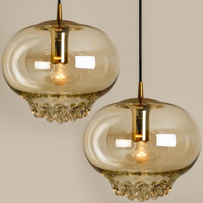 Smoked Golden & Brown Pendant Lights by Peill & Putzler, 1960s, Set of 2-VDW-1293713