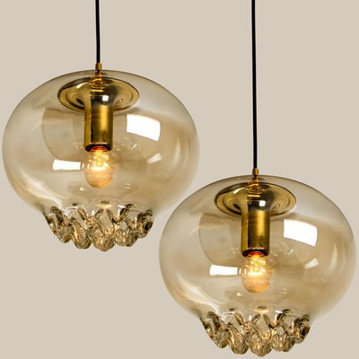 Smoked Golden & Brown Pendant Lights by Peill & Putzler, 1960s, Set of 2-VDW-1293713