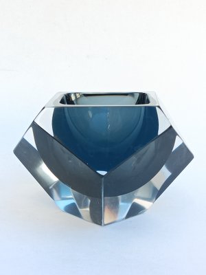 Smoked Grey Faceted Murano Sommerso Glass Bowl or Ashtray, 1970s-XUQ-2043321