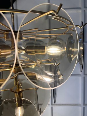 Smoked Murano Glass Disc Chandelier attributed to Vistosi, 1970s-OVO-1805009