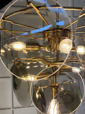 Smoked Murano Glass Disc Chandelier attributed to Vistosi, 1970s-OVO-1805009