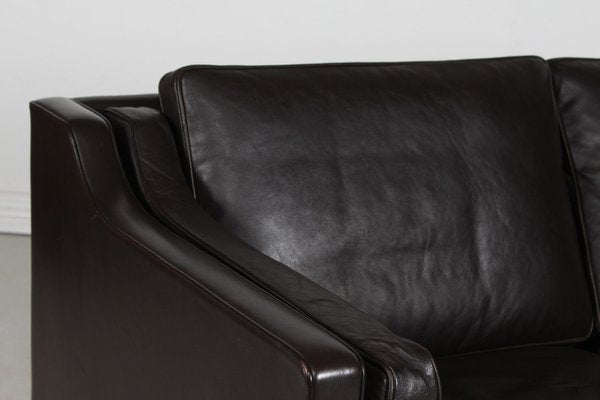 Sofa 2212 Dark Mocha Leather by Børge Mogensen for Fredericia Stolefabrik, 1970s-QQ-1725537