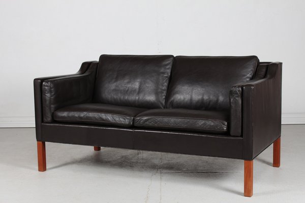 Sofa 2212 Dark Mocha Leather by Børge Mogensen for Fredericia Stolefabrik, 1970s-QQ-1725537