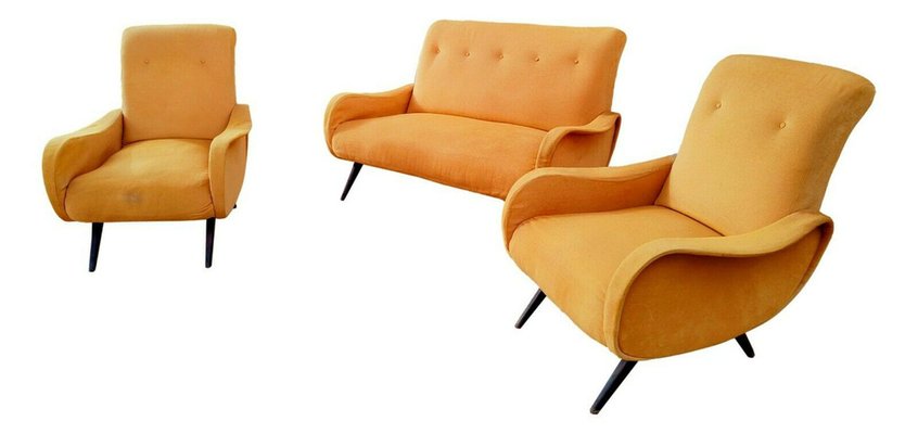 Sofa and Armchairs, 1960s, Set of 3-FIP-1304995