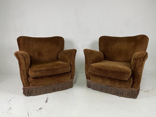 Sofa and Armchairs in Velvet and Brass from ISA Bergamo, 1950s, Set of 3-TPO-1780703