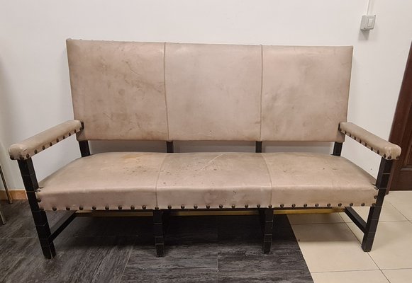 Sofa in Brass Lacquered Wood and Leather-RPW-1793223