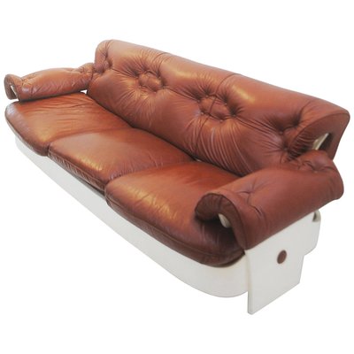 Sofa in Leather and Lacquered Wood, Italy, 1980s-FGA-922850