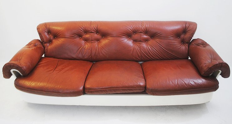 Sofa in Leather and Lacquered Wood, Italy, 1980s-FGA-922850