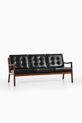 Sofa in Rosewood and Original Black Leather attributed to Ole Wanscher, 1951-SC-2022146