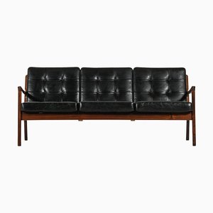 Sofa in Rosewood and Original Black Leather attributed to Ole Wanscher, 1951-SC-2022146