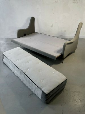 Sofa with Grey Felt, France, 1950s-NLF-960879