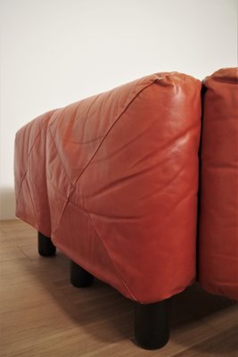 Sofas and Poufs in Orange Leather Marius & Marius by Mario Marenco for Arflex, 1970s, Set of 3-KNM-1049393