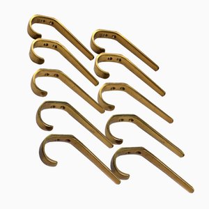 Solid Brass Hooks in the Style of Carl Auböck, 1950s, Set of 10-ZWH-955201