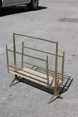 Solid Brass & Metal Perforated Magazine Stand, 1950s-EH-753734