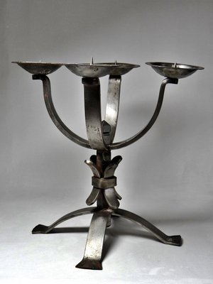 Solid Brutalist Wrought Iron Candlesticks with 4 Lights, Set of 2-GRD-2022963