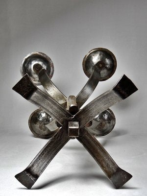 Solid Brutalist Wrought Iron Candlesticks with 4 Lights, Set of 2-GRD-2022963