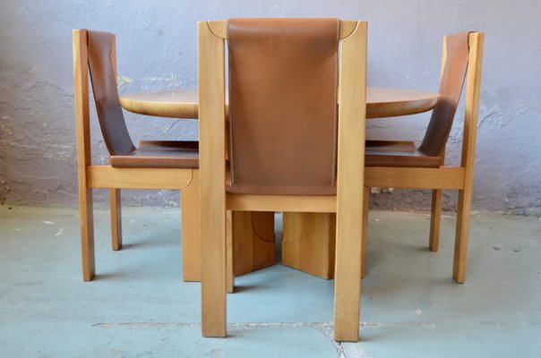 Solid Elm & Leather Chairs by Roland Haeusler, Set of 4-AIU-1292886