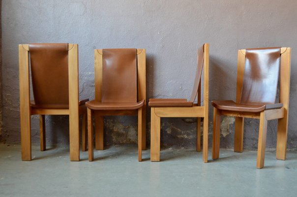 Solid Elm & Leather Chairs by Roland Haeusler, Set of 4-AIU-1292886