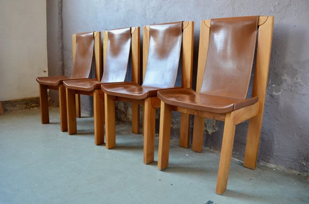 Solid Elm & Leather Chairs by Roland Haeusler, Set of 4-AIU-1292886