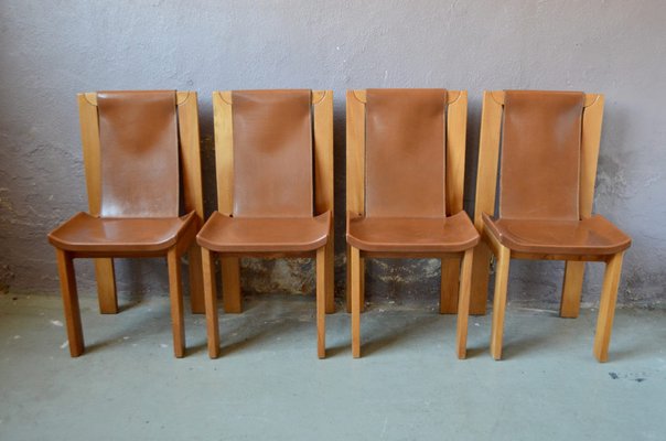 Solid Elm & Leather Chairs by Roland Haeusler, Set of 4-AIU-1292886