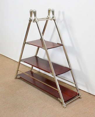 Solid Mahogany and Chrome Metal Boat Shelf, 1920s-RVK-1016330