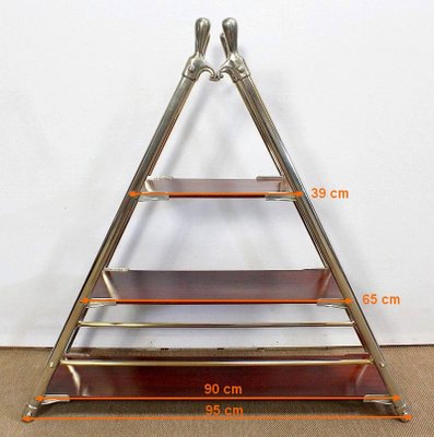 Solid Mahogany and Chrome Metal Boat Shelf, 1920s-RVK-1016330