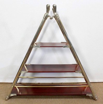 Solid Mahogany and Chrome Metal Boat Shelf, 1920s-RVK-1016330