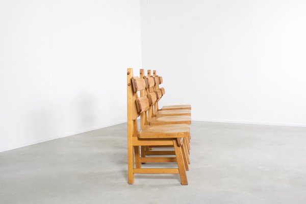 Solid Oak Brutalist Chairs, 1970s, Set of 4-QT-1263497