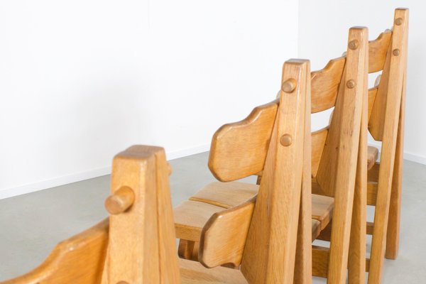 Solid Oak Brutalist Chairs, 1970s, Set of 4-QT-1263497