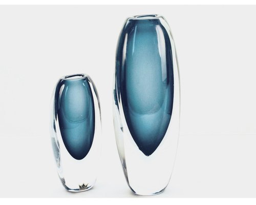 Sommerso Glass Vases by Vicke Lindstrand for Kosta, Set of 2-HYQ-1226161