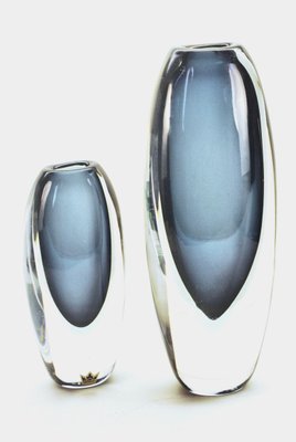 Sommerso Glass Vases by Vicke Lindstrand for Kosta, Set of 2-HYQ-1226161