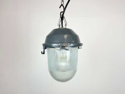 Soviet Industrial Grey Bunker Pendant Light, 1970s-CGF-1363750