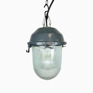 Soviet Industrial Grey Bunker Pendant Light, 1970s-CGF-1363750