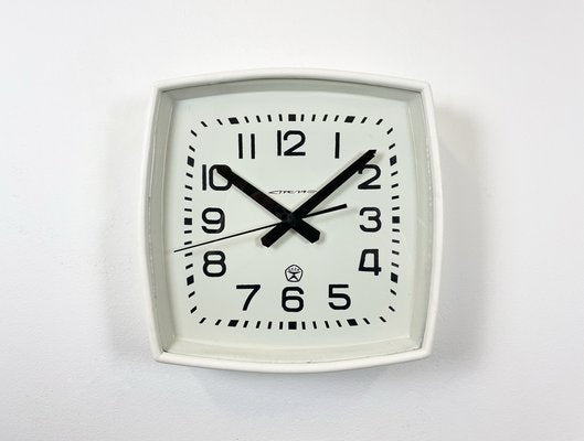 Soviet Industrial White Bakelite Factory Wall Clock from Strela, 1970s-CGF-1259796